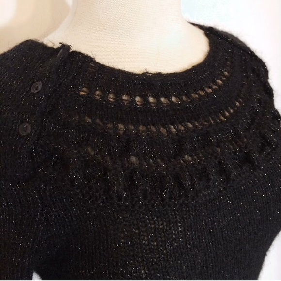 Black and silver metallic wool blend boatneck retro sweater - Picture 2 of 4